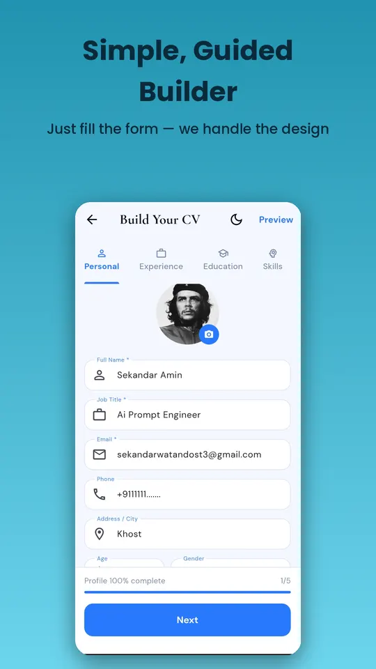 CV Spark guided builder form